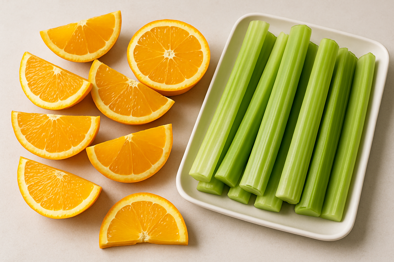 fresh oranges and celery sticks